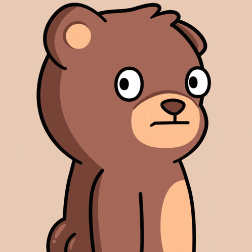 a cartoon drawing of a teddy bear with a serious look on its face