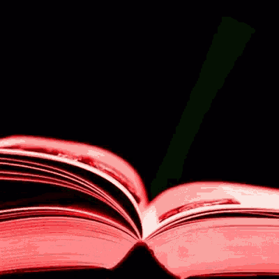 a close up of an open book with red pages