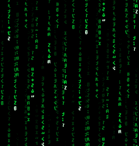 a black background with green letters and numbers including the letters z and b
