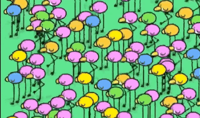 a green background with a bunch of colorful stick figures