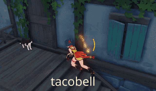 a person in a video game with the word tacobell on the bottom