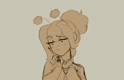 a drawing of a girl with a bun on her head and a tie .