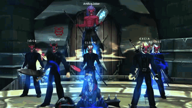 idris gringo and clown are standing next to each other in a game