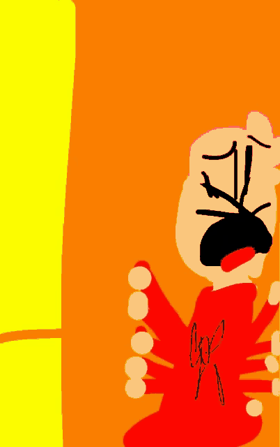 a drawing of a person with a red shirt and a spider on the back