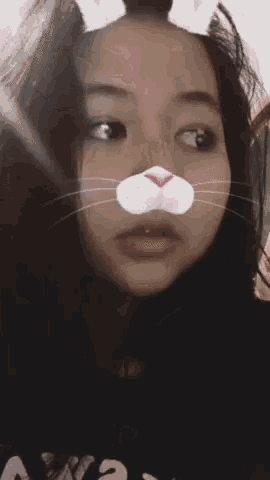 a close up of a woman 's face with a cat nose