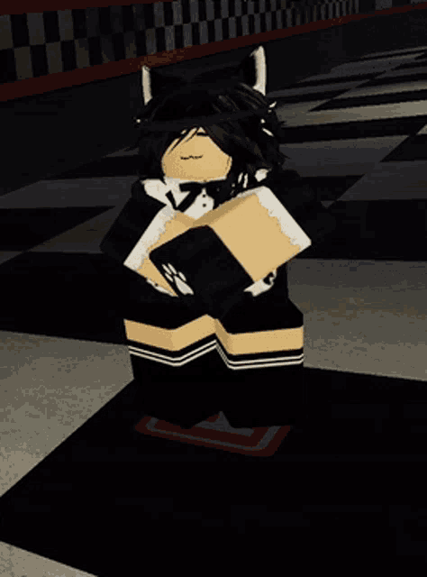 a cartoon character with a cat ear on her head