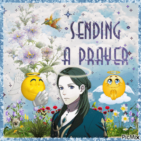 a picture of a woman holding a smiley face with the words " sending a prayer "
