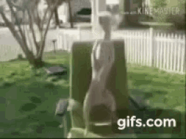 a statue of a woman is sitting on a chair in a backyard .