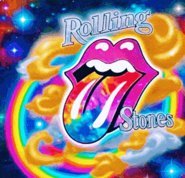 a colorful poster for the rolling stones with a rainbow