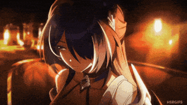 a gif of a girl with long hair and the words hsrgifs below her