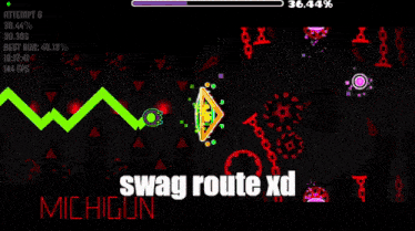 a screenshot of a video game with the words swag route xd at the bottom
