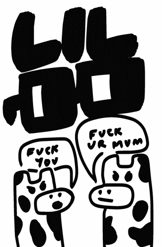 a black and white drawing of a cow saying fuck you