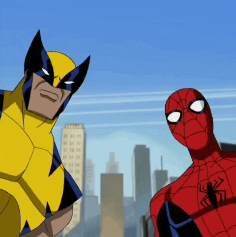 wolverine and spider-man standing next to each other