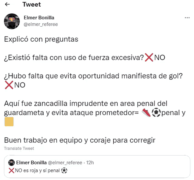 a tweet from elmer bonilla explaining a question about soccer