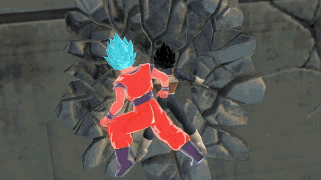 a cartoon character with blue hair and a red body is laying on the ground