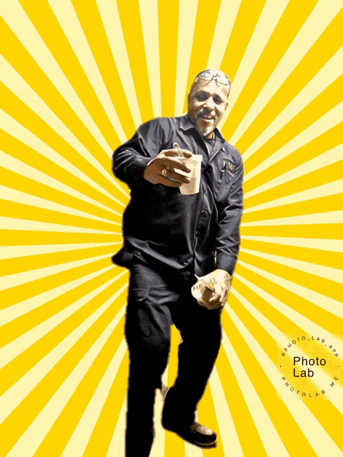 a photo of a man with a yellow background and the words photo lab on the bottom