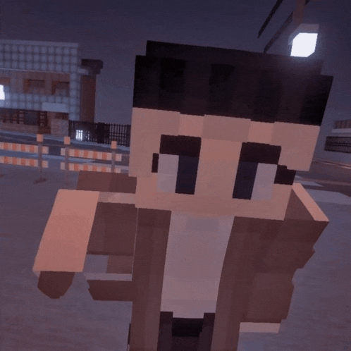 a close up of a minecraft character with a fence in the background