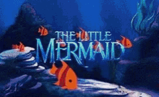 a poster for the movie the little mermaid with fish and mountains in the background