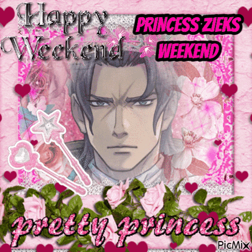 a picture of a man with flowers and the words happy weekend