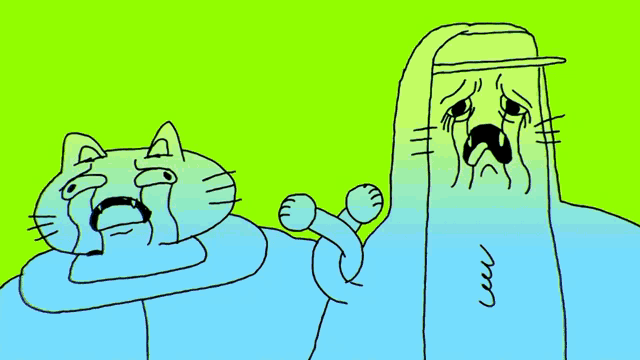 a cartoon of a cat crying next to a cartoon of a person crying