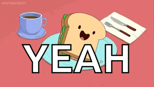 a cartoon of a sandwich with the word yeah written below it