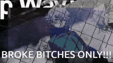 a picture of a man behind a chain link fence with the words broke bitches only