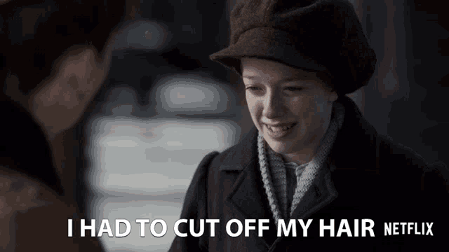 a picture of a girl with the caption i had to cut off my hair