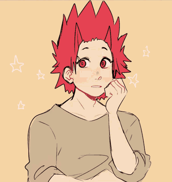 a drawing of a boy with red hair and stars around him