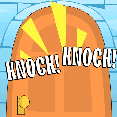 a cartoon illustration of a door with the words knock knock on it