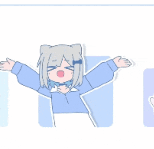 a cartoon of a girl with her arms outstretched and a cat ear on her head
