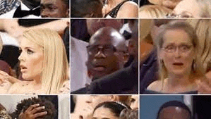 a collage of images of people sitting in a crowd at an event .