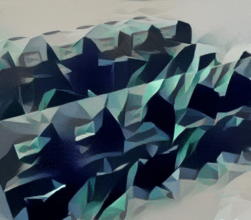 a painting of a mountain with a lot of triangles on it