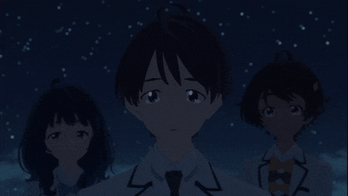 a boy and two girls are looking up at the stars