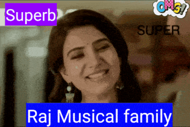 a picture of a woman with superb and raj musical family written on the bottom