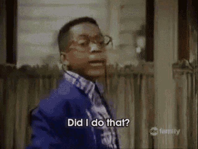 a man in a blue jacket and tie is asking did i do that ?