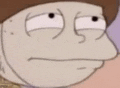 a close up of a cartoon character 's face with a serious look on his face .