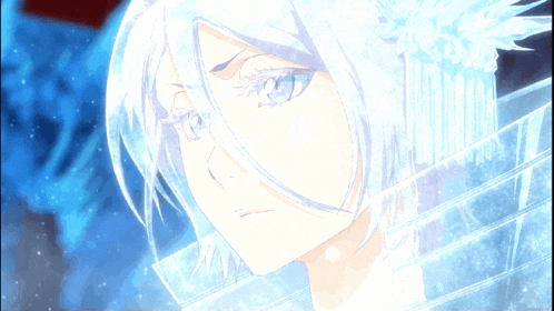 a close up of a girl with white hair