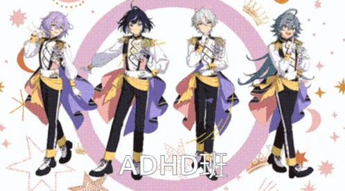 a group of anime characters standing in a circle with the word adhd written in the middle