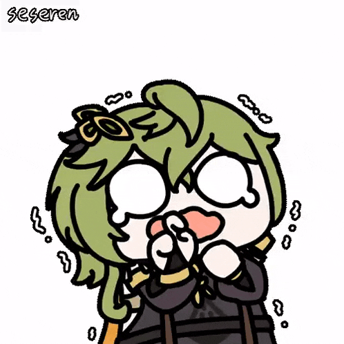 a cartoon of a girl with green hair making a funny face