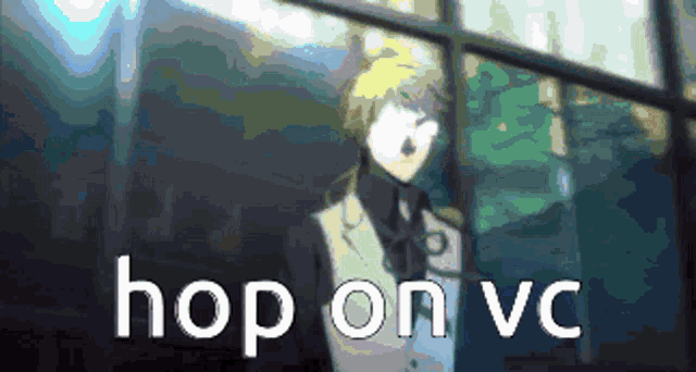 a man in a suit and tie is standing in front of a window with the words hop on vc written below him