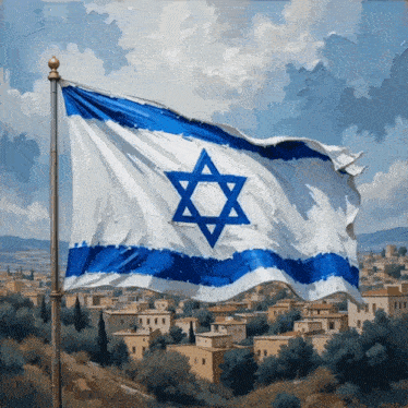 a painting of the flag of israel with a star of david on it