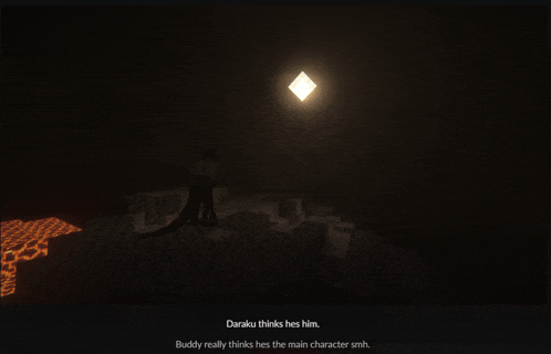 a screenshot of a video game with the words " daraku thinks hes him "