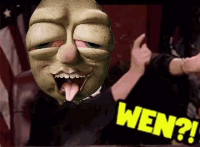 a cartoon character with a tongue sticking out and the words wen behind him