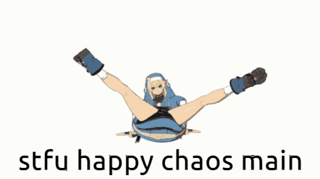 a picture of a person falling with the words stfu happy chaos main below it