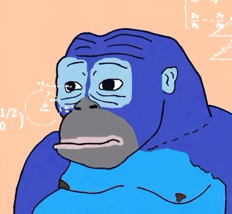 a drawing of a blue gorilla with the number 1/2 on the bottom