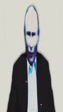 a painting of a man in a suit and tie with a white face in the background