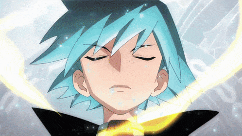 a cartoon character with blue hair and a black collar