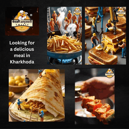 a collage of food images with the words looking for a delicious meal in kharkhoda at the top