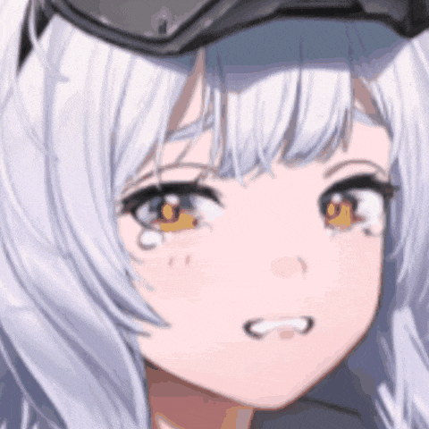 a close up of a anime girl 's face with white hair