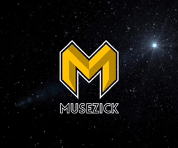 a logo for musezick is displayed in front of a starry night sky